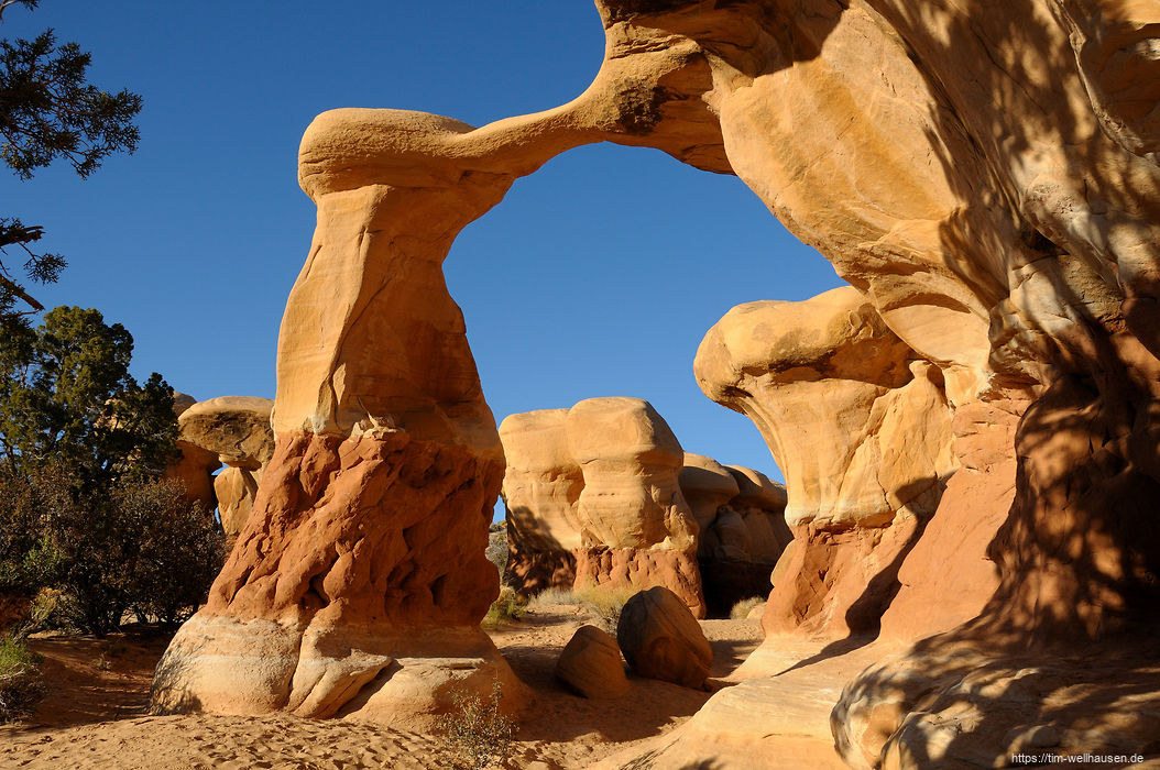 Im Devil's Garden nahe Escalante steht der Metate Arch - klein, aber filigran.